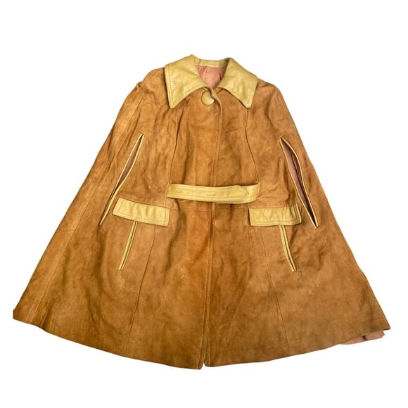 Unbranded Jackets & Blazers - Vintage 70s Suede & Leather Tan Cape Coat Sz Small Retro Boho Mod Jacket